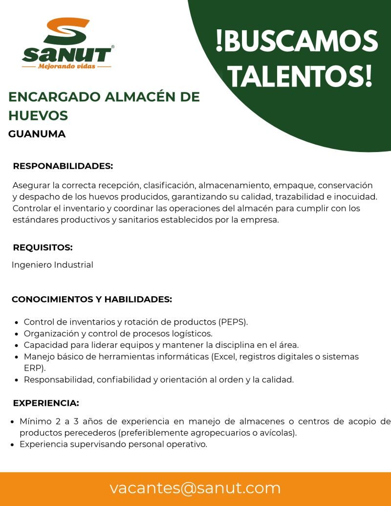 Publicación original de la vacante Encargado Almacen de Huevos
